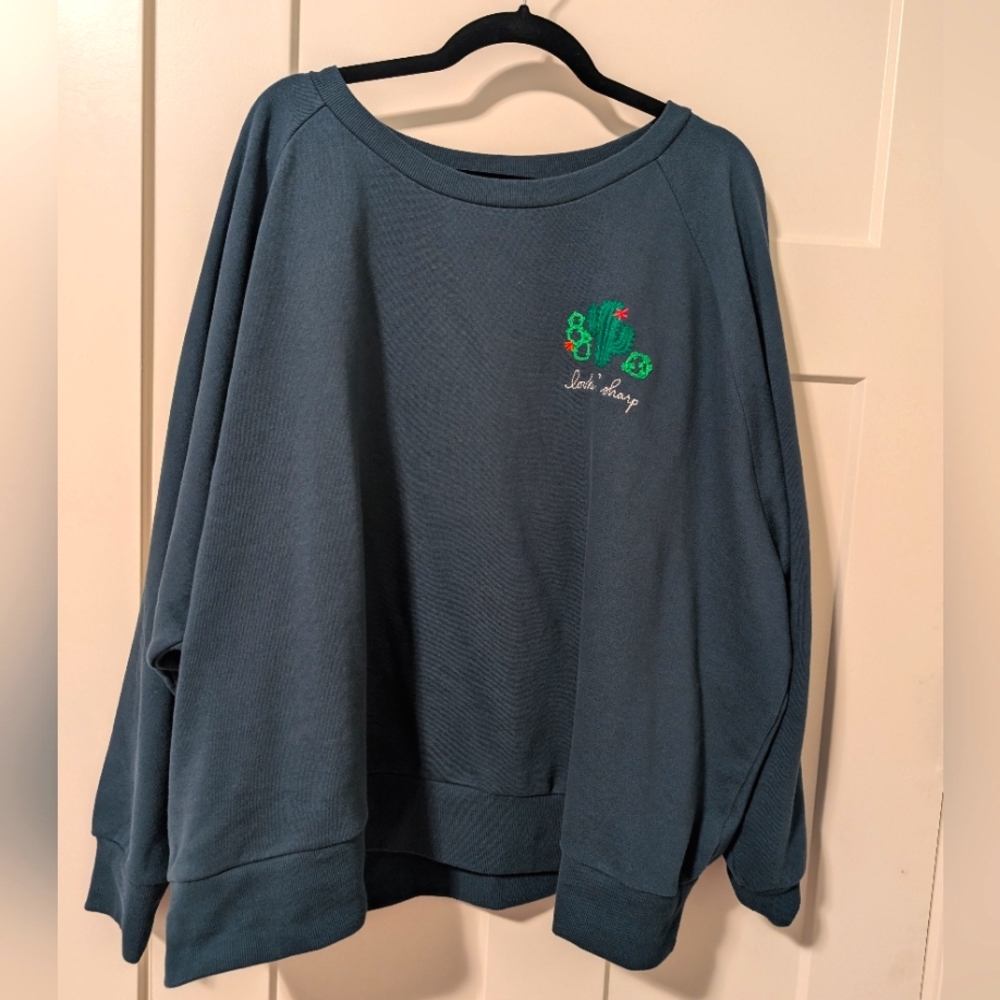 Ori teal sweatshirt 4x with cactus embroidery